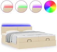 Οθωμανικό κρεβάτι με στρώματα & LEDs Κρέμα 200x200cm ύφασμα Κρεμ 3312834