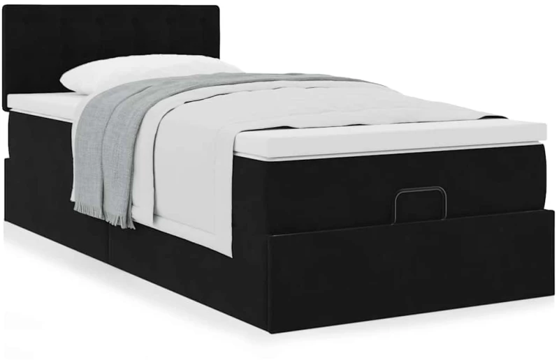 Οθωμανικό κρεβάτι με στρώμα Μαύρο 100x200cm Velvet Μαύρο 3311899
