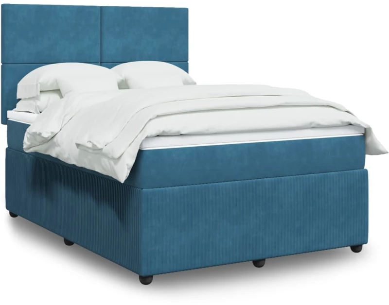 Κρεβάτι Boxspring με Στρώμα Σκούρο Μπλε 140x190 εκ. Βελούδινο Μπλε 3292332