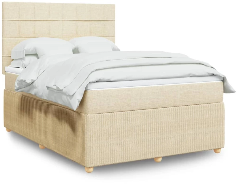 Κρεβάτι Boxspring με Στρώμα Κρεμ 140x190 εκ. Υφασμάτινο Κρεμ 3292056
