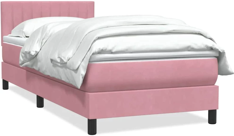 Box Spring κρεβάτι με στρώμα ροζ 90x210 εκ. Βελούδινο Ροζ 3316388