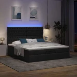 Οθωμανικό κρεβάτι με στρώμα & LEDs Μαύρο ύφασμα 180x200cm Μαύρο 3314109