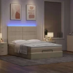 Οθωμανικό κρεβάτι με στρώμα & LEDs Cream 140x190cm Ύφασμα Κρεμ 3314008