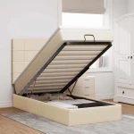 Οθωμανικό κρεβάτι με στρώμα & LEDs Cream 90x190cm ύφασμα Κρεμ 3313973