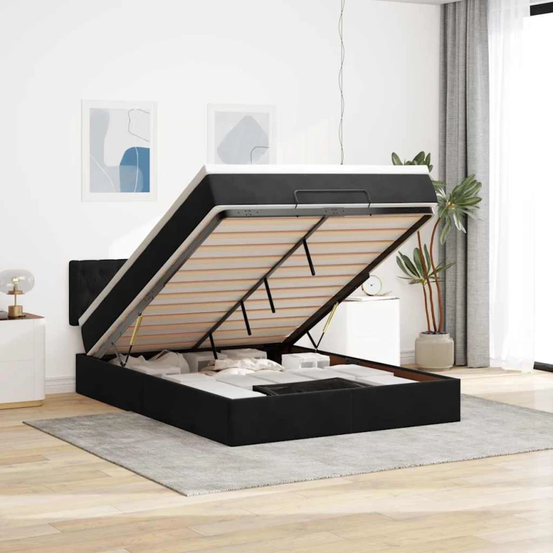 Οθωμανικό κρεβάτι με στρώμα & LEDs Μπλε 180x200cm ύφασμα Μπλε 3313947