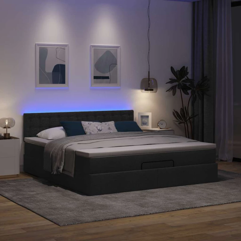 Οθωμανικό κρεβάτι με στρώμα & LEDs Μαύρο ύφασμα 160x200cm Μαύρο 3312487