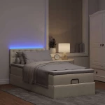 Οθωμανικό κρεβάτι με στρώμα & LEDs Cream 90x190cm ύφασμα Κρεμ 3312441