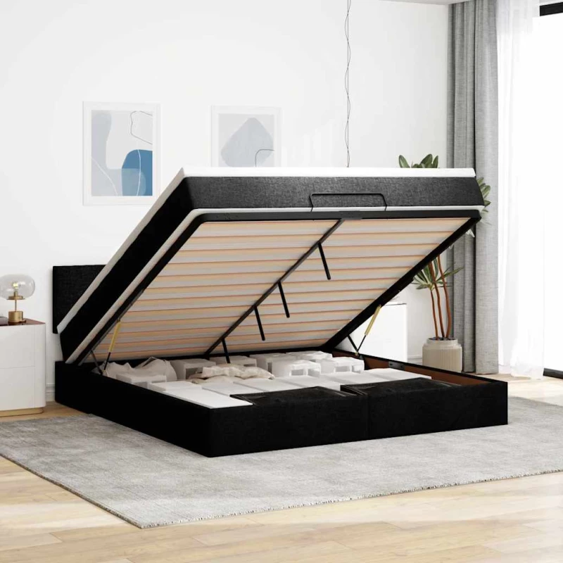 Οθωμανικό κρεβάτι με στρώμα Μαύρο 180x200cm Ύφασμα Μαύρο 3311396