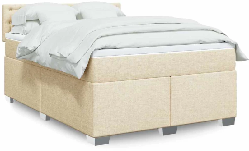 Κρεβάτι Boxspring με Στρώμα Κρεμ 140x190 εκ. Υφασμάτινο Κρεμ 3288202
