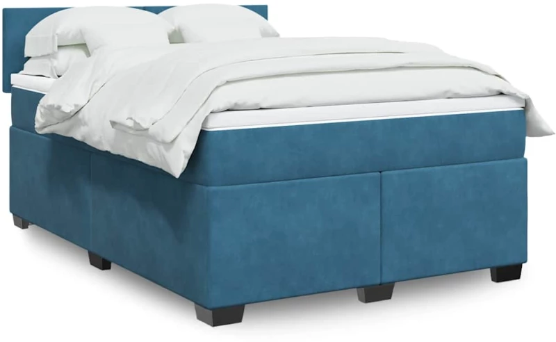 Κρεβάτι Boxspring με Στρώμα Σκούρο Μπλε 140x190 εκ. Βελούδινο Μπλε 3286304