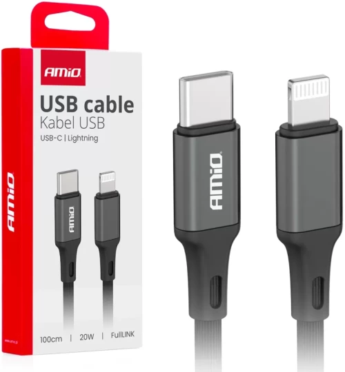 ΚΑΛΩΔΙΑ ΦΟΡΤΙΣΗΣ ΚΑΙ ΜΕΤΑΦΟΡΑΣ ΔΕΔΟΜΕΝΩΝ USB TYPE C ΣΕ APPLE LIGHTING 100CM 20W ΜΑΥΡΟ ΑΜΙΟ - 1 ΤΕΜ. 03904/AM