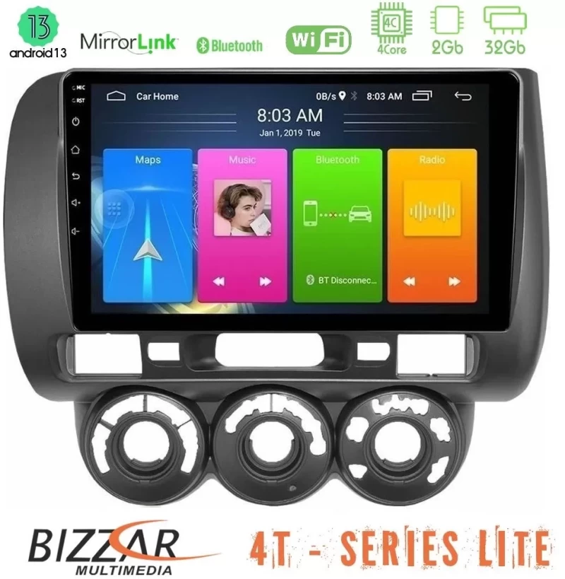 Bizzar 4T Series Honda Jazz 2002-2008 (Manual A/C) 4Core Android13 2+32GB Navigation Multimedia Tablet 9" U-LVB-HD0589