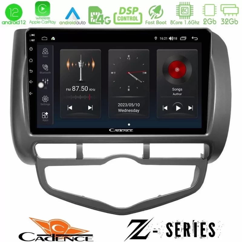 Cadence Z Series Honda Jazz 2002-2008 (Auto A/C) 8core Android12 2+32GB Navigation Multimedia Tablet 9" U-Z-HD0893
