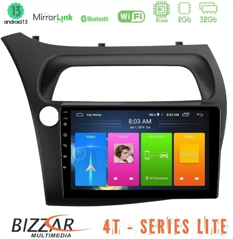 Bizzar 4T Series Honda Civic 4Core Android13 2+32GB Navigation Multimedia Tablet 9" U-LVB-HD0942