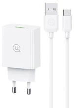 USAMS φορτιστής τοίχου SCXLTZ02 με καλώδιο USB-C, USB, 18W, λευκός