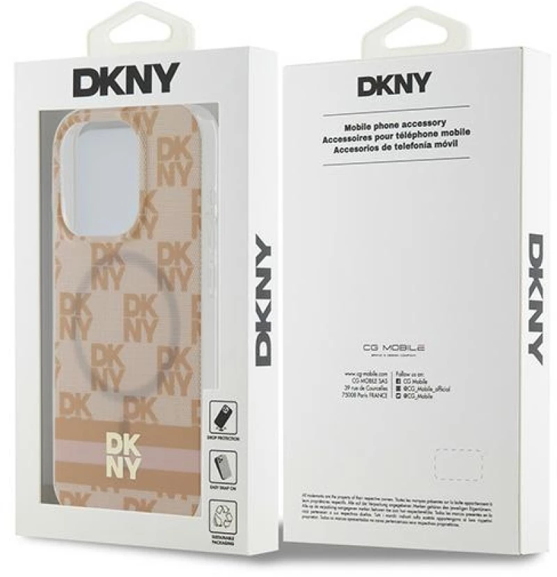 DKNY IML Checkered Mono Pattern & Printed Stripes MagSafe case for iPhone 13 Pro Max - pink