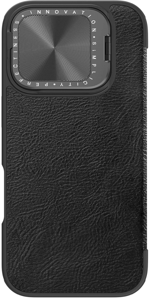 Nillkin Qin Prop Leather Case with Camera Cover and Stand for iPhone 16 Pro - Black