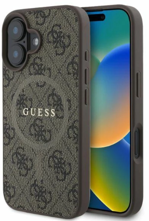 Guess 4G Ring Classic Logo MagSafe iPhone 16 Case - Brown
