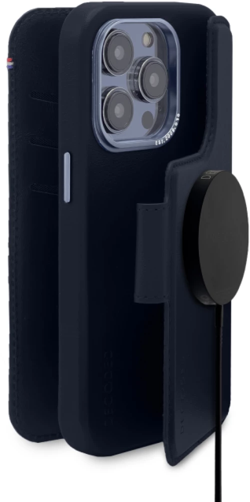 Decoded Detachable Wallet Case Leather with MagSafe with Flip for iPhone 14 Pro - Navy Blue