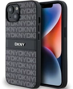 DKNY Leather Mono Stripe & Metal Logo Case for iPhone 15/14/13 - Black