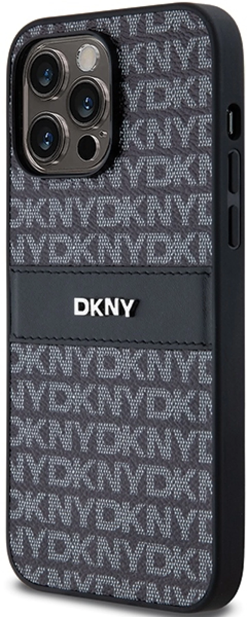 DKNY Leather Mono Stripe & Metal Logo case for iPhone 14 Pro Max - black