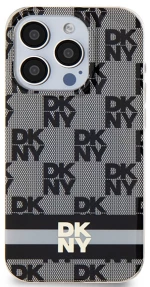 DKNY IML Checkered Mono Pattern & Printed Stripes MagSafe Case for iPhone 15 Pro - Black