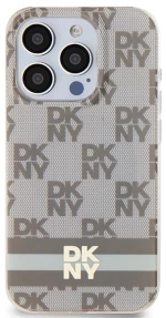 DKNY IML Checkered Mono Pattern & Printed Stripes MagSafe case for iPhone 15 Pro Max - beige