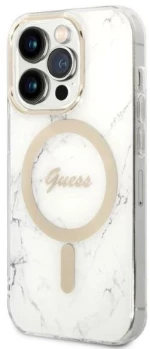 Set Guess GUBPP14LHMEACSH Case+ Charger iPhone 14 Pro 6.1" white/white hard case Marble MagSafe