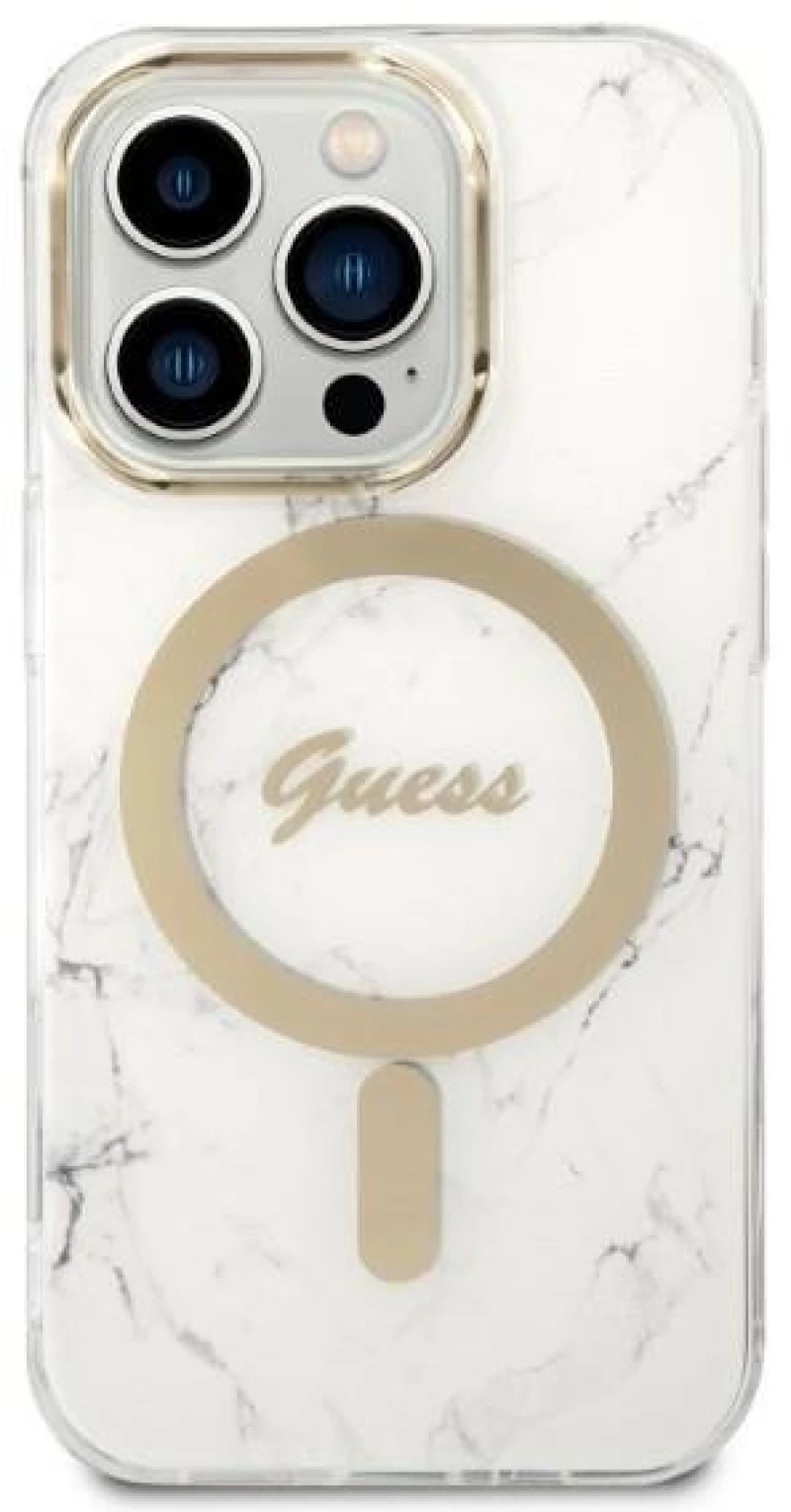 Set Guess GUBPP14LHMEACSH Case+ Charger iPhone 14 Pro 6.1" white/white hard case Marble MagSafe