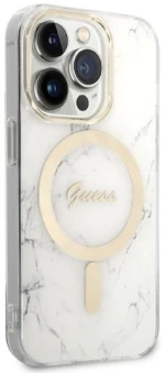 Set Guess GUBPP14LHMEACSH Case+ Charger iPhone 14 Pro 6.1" white/white hard case Marble MagSafe