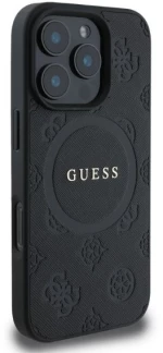 Guess Saffiano Peony Classic Logo MagSafe iPhone 16 Pro Case - Black