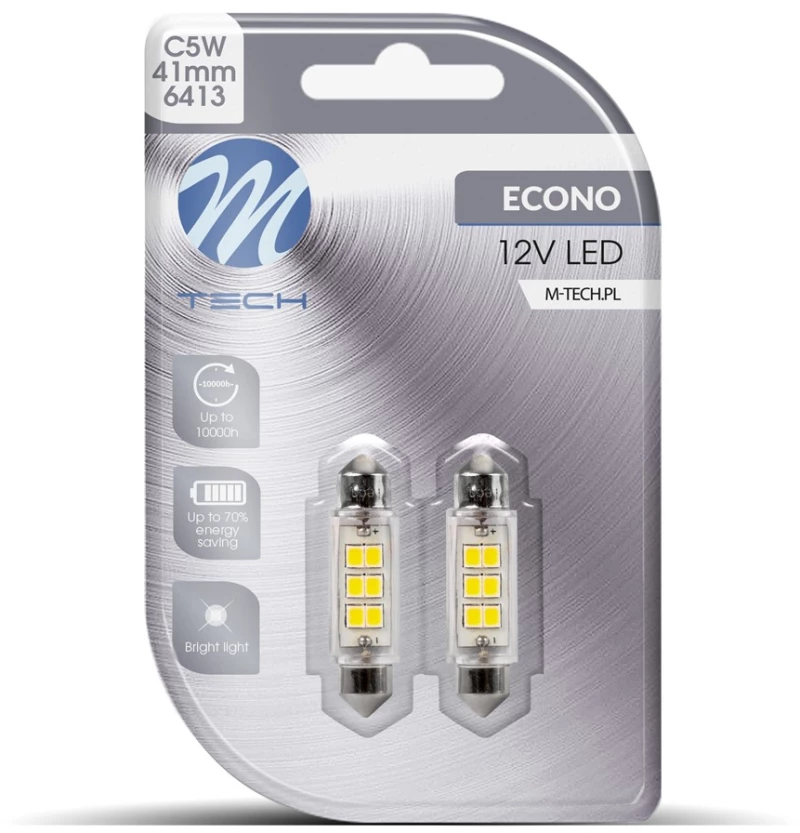 ΛΑΜΠΑΚΙΑ ΠΛΑΦΟΝΙΕΡΑΣ C5W 24V SV8,5 41mm 6xSMD2835 LED ΛΕΥΚΟ ECONO BLISTER  M-TECH - 2 Τεμ.