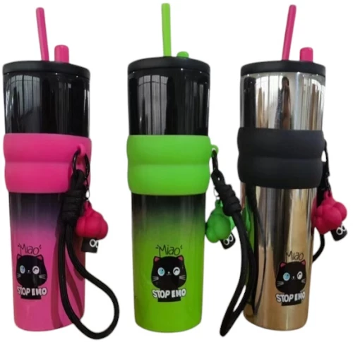 Θερμός – ποτήρι με καλαμάκι και ανοξείδωτο ατσάλι διπλού τοιχώματος 710ml JB-1029 Πράσινο/Ροζ/Ασημί