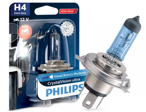 Philips H4 CrystalVision ultra moto Bright white light 10G Xenon effect 12V 12342CVUBW