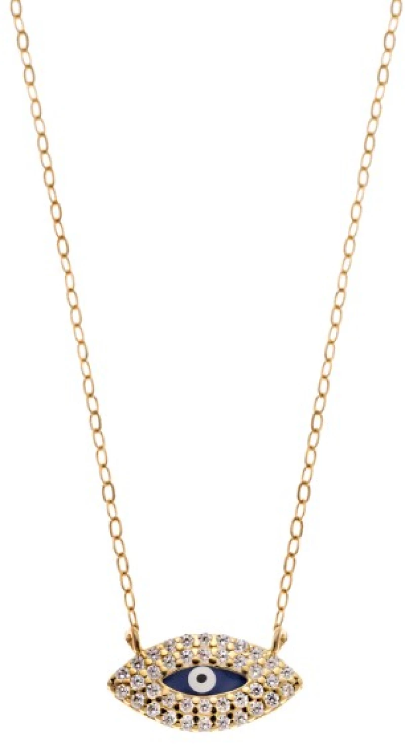 Κολιέ Senza Silver 925 Gold Plated, Mπλε ματάκι με ζιργκόν
