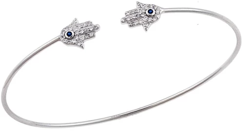 Βραχιόλι Γυναικείο Senza από ασήμι 925, λεπτή χειροπέδα με Χέρι της τύχης και λευκά ζιργκόν
