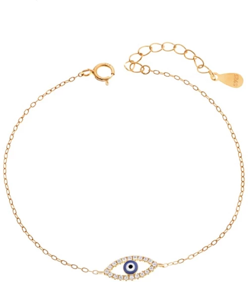 Βραχιόλι Senza Silver 925 Gold Plated, Ματάκι μπλε με σμάλτο και ζιργκόν