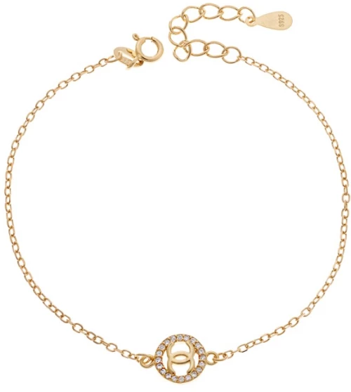 Βραχιόλι Γυναικείο Senza από επιχρυσωμένο ασήμι 925, με σχέδιο τύπου "Chanel" και λευκά ζιργκόν