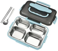 Lunch box από inox με 4 θήκες μπλε Υ7x26,5x19,5εκ.