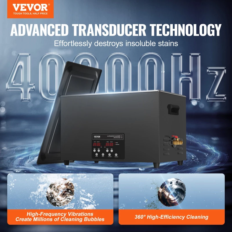 VEVOR Ultrasonic Cleaner 30L Μηχάνημα καθαρισμού με Timer Heater & Basket 600W