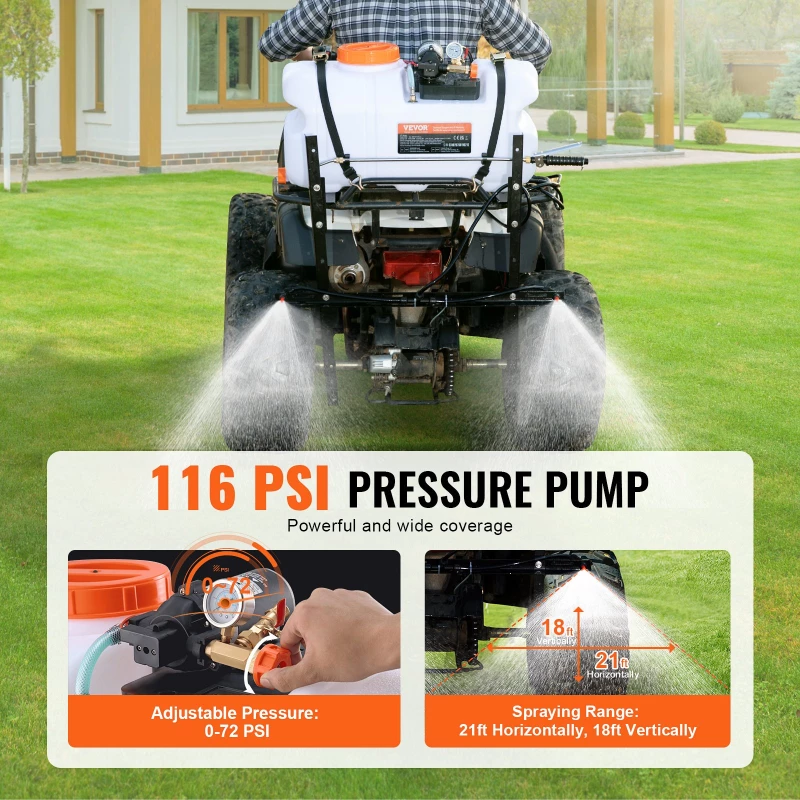 VEVOR ATV Sprayer 60 L/15,9 Gal ATV/UTV Spot Sprayer with A Nozzle Boom 1,9 GPM