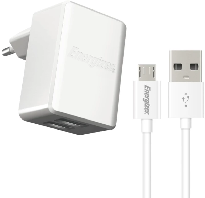 Φορτιστής Ταξιδίου Energizer ACW2CEUUMC3 3.4A με 2 θύρες USB A και Καλώδιο Micro USB 1m