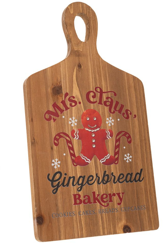 Χριστουγεννιάτικη ξύλινη βάση κοπής Gingerbread σε φυσική απόχρωση σετ δύο τεμαχίων 35x20 εκ