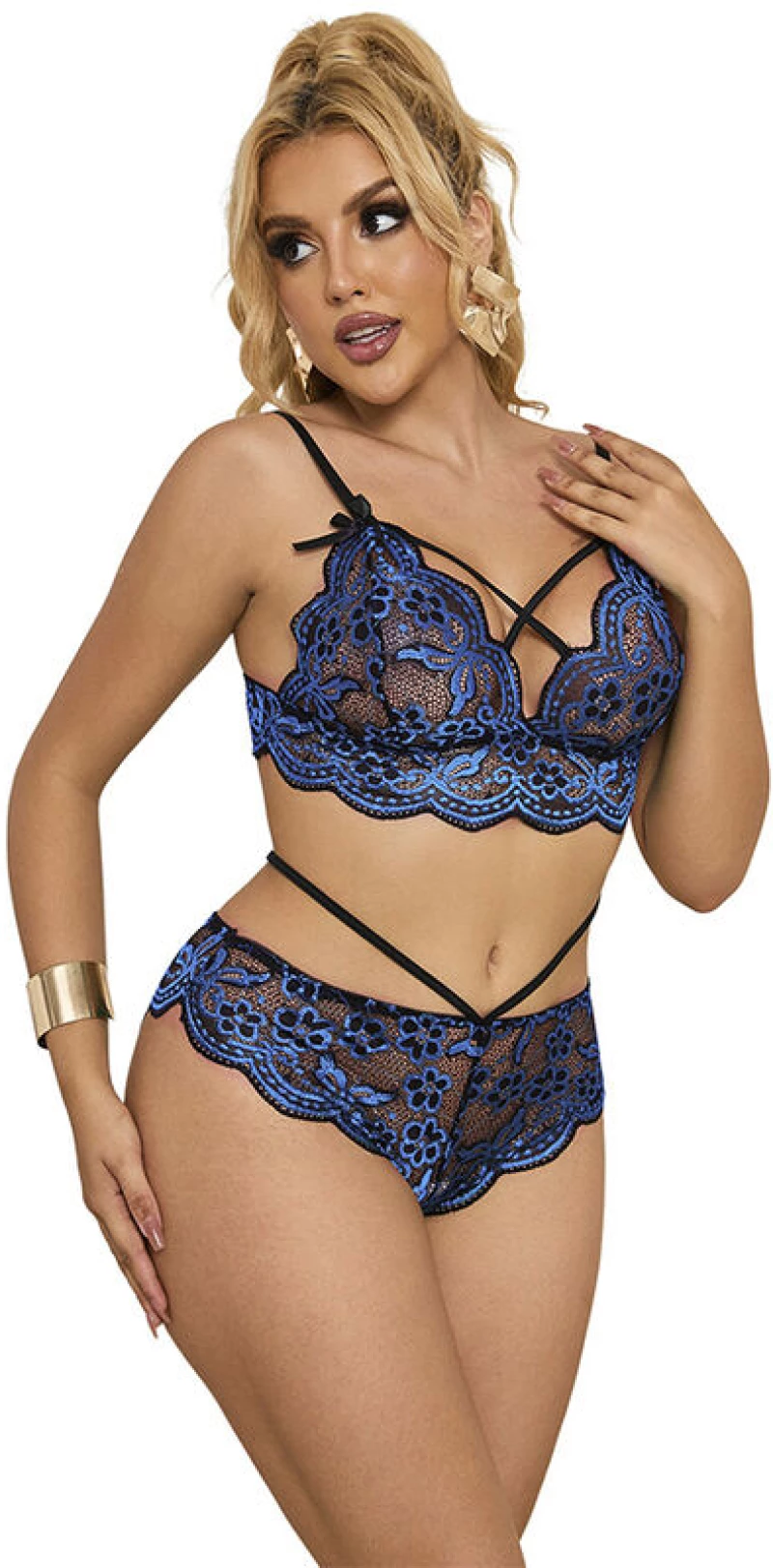 SUBBLIME - 954062 BRA + PANTIES LACE BLUE - ( Κωδικός Προϊόντος : D-242183 )