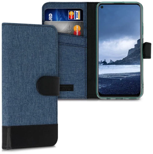 Θήκη PU Leather And Canvas Wallet Θήκη για Huawei P40 Lite Dark Blue/Black