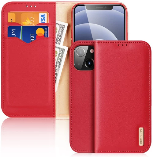 Dux Ducis Hivo Genuine Leather Bookcase type case Θήκη για iPhone 13 red*