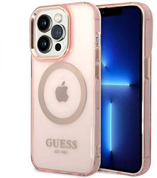 Guess θηκη για iPhone 14 Pro Max 6.7 pink hard case Gold Outline Translucent MagSafe