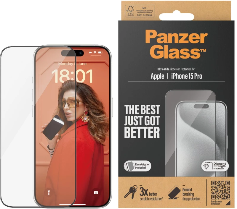 PanzerGlass Screen Protector iPhone 15 Pro | Ultra-Wide Fit w. EasyAligner Τζαμάκι Υψηλής Προστασίας