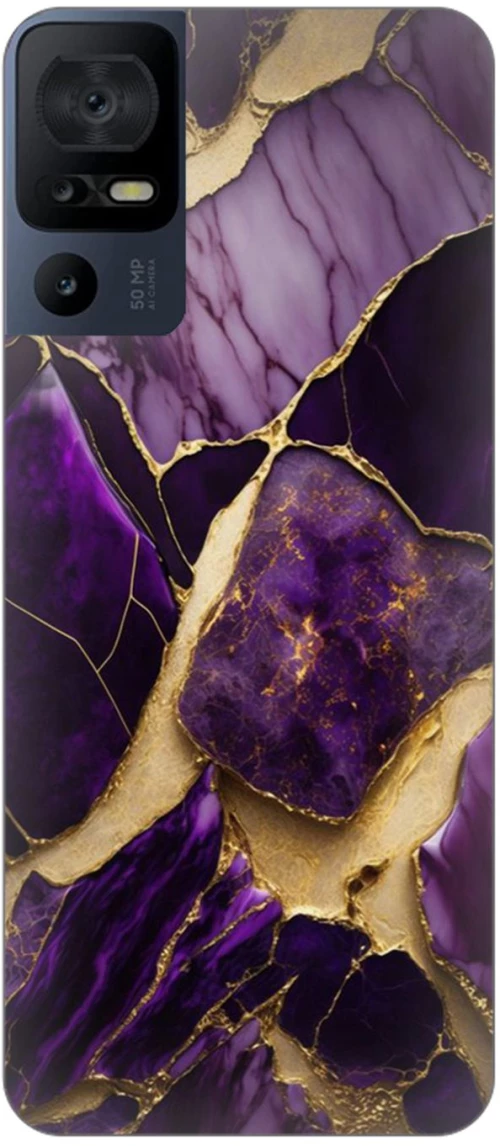 Marble Black-Purple Silicone Case θήκη για TCL 40 SE 4G