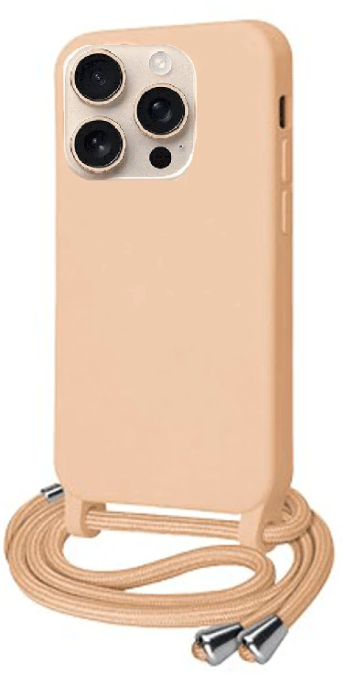 Cord Silicone back cover Case με κορδόνι Θήκη για Iphone 16 pro nude